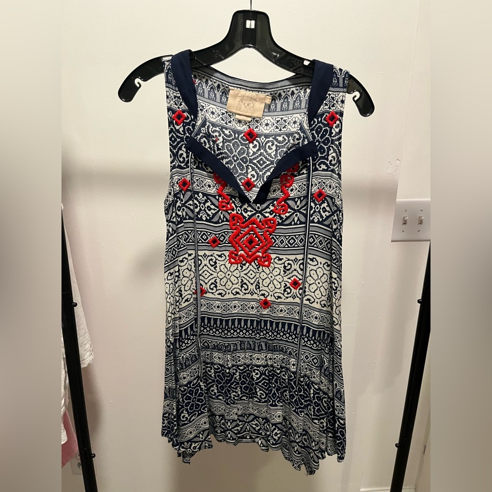 Anthropologie Vanessa Virginia summer mini dress in red white & blue boho print